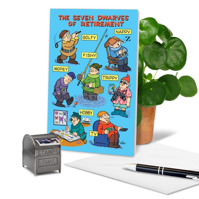 NobleWorks, Seven Dwarves of Retirement - Funny Retirement Card with Envelope - Animated Farewell Cartoon Notecard C7246RTG - Image 3